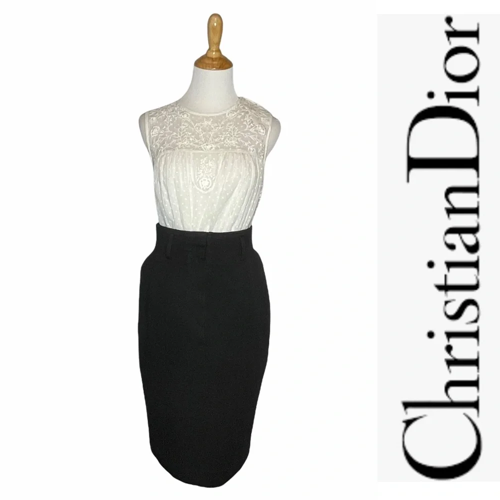 Vintage Christian Dior Charcoal Gray Pencil Skirt - Picture 4 of 15